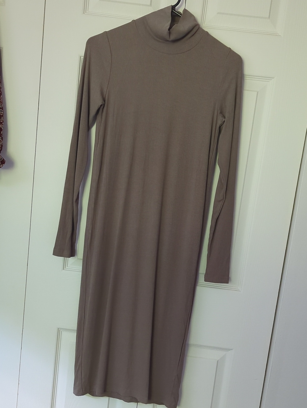 Recollections Taupe Long Sleeve Mockneck Midi Dress